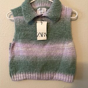 Zara Women's Striped Green and Lavender Cowl Sweater